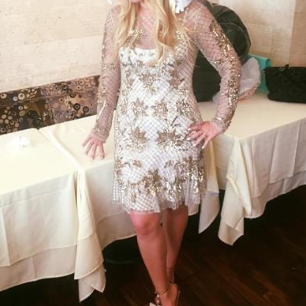 Sequin embellished gold cocktail dress bridal shower dress